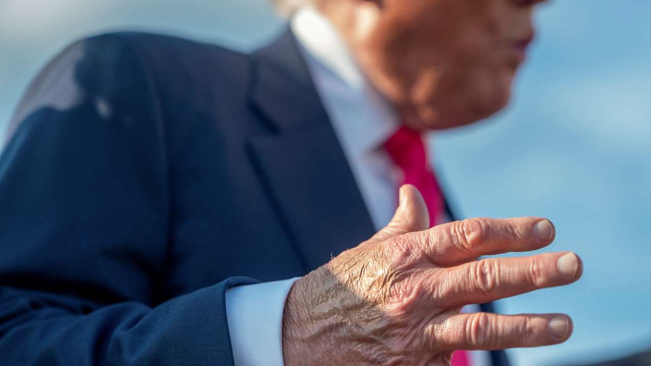 FILE PHOTO: U.S. President Donald Trump speaks to members of the media upon his arrival from Pennsylvania, at Joint Base Andrews
