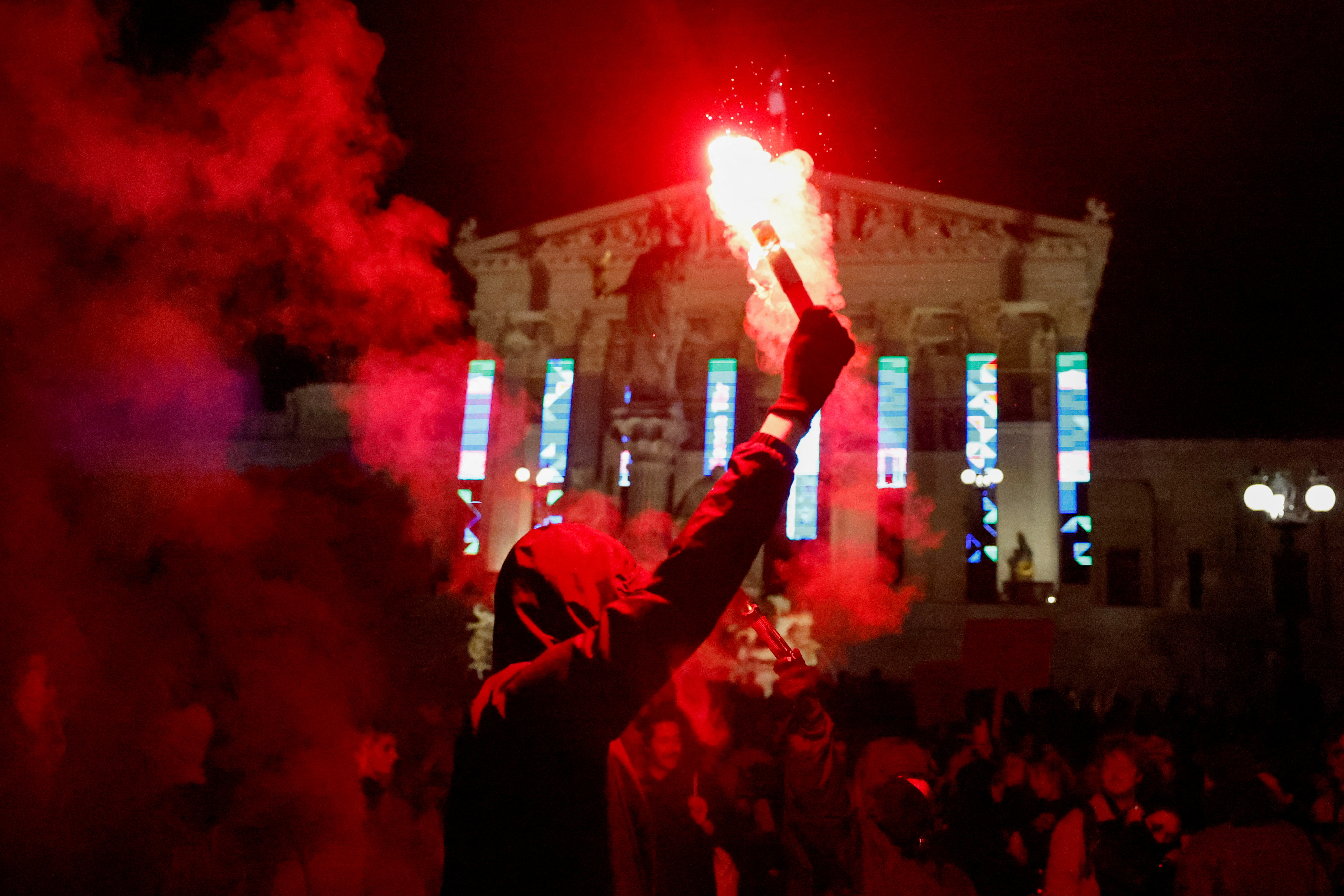 People attend a protest against Freedom Party after general elections in Vienna
