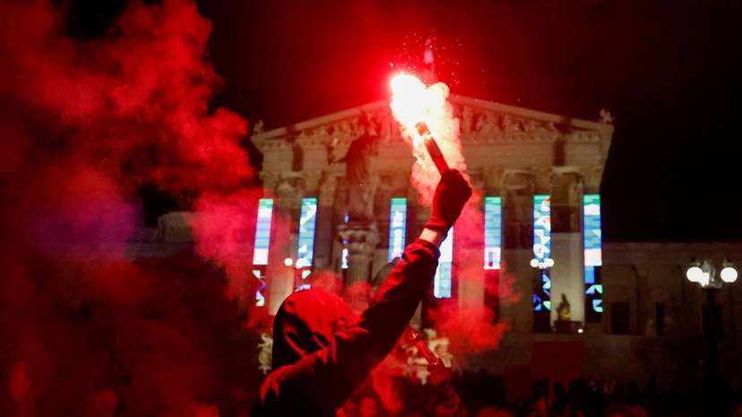 People attend a protest against Freedom Party after general elections in Vienna