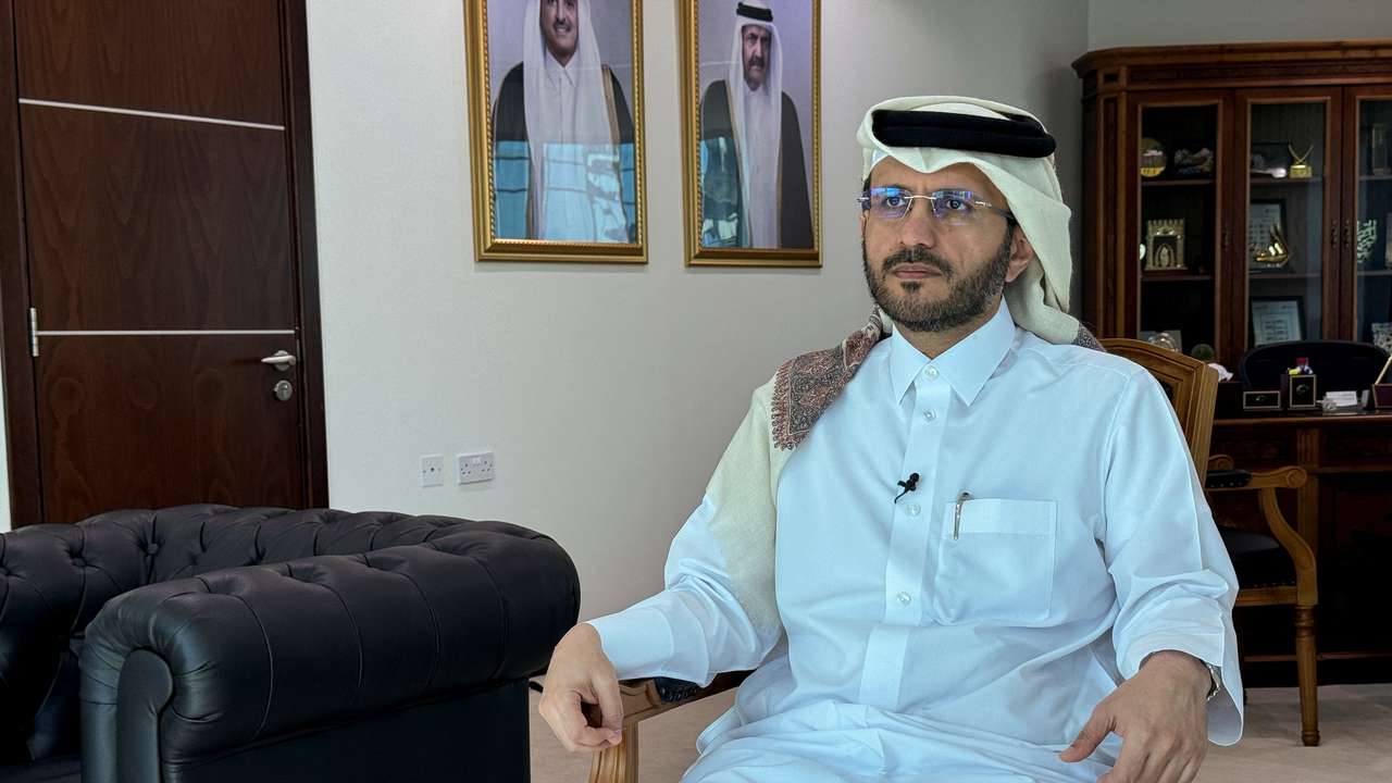 Qatar's Ministry of Foreign Affairs spokesperson, Majed Al Ansari, speaking to Reuters after Qatar helped mediate a ceasefire agreement in Gaza, in Doha