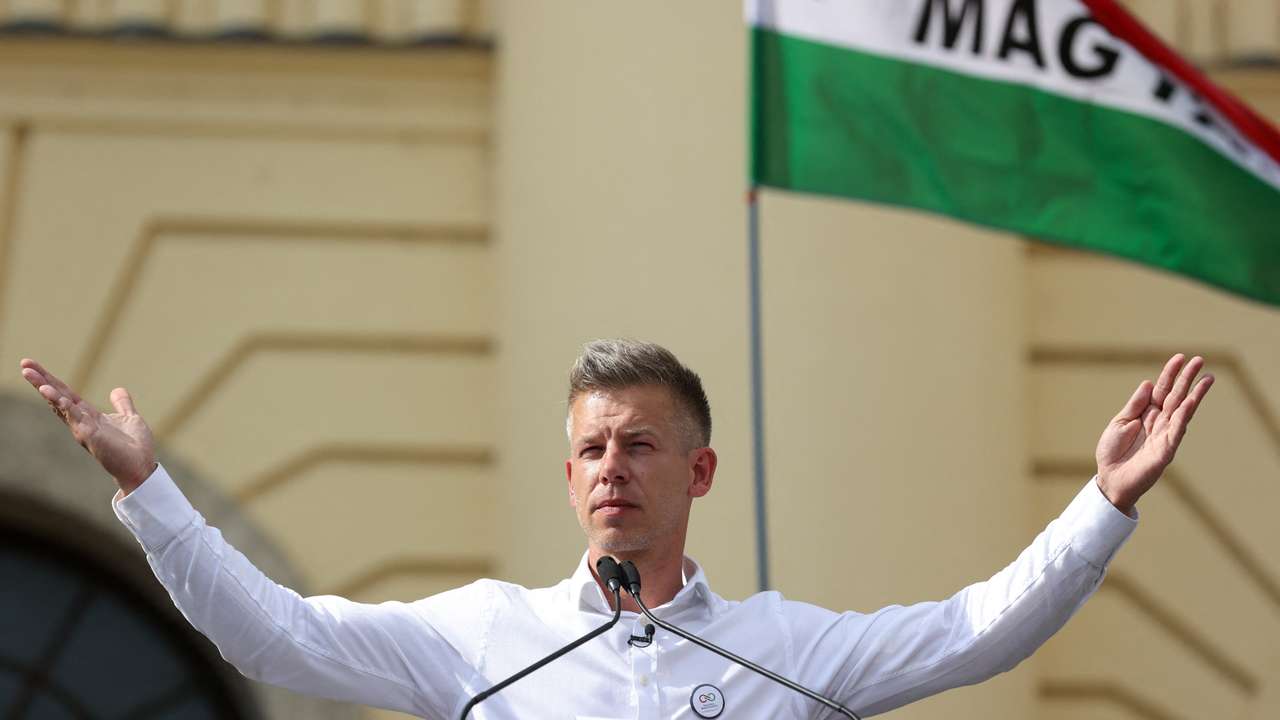 Hungarian opposition figure Peter Magyar holds an anti-government protest in Debrecen
