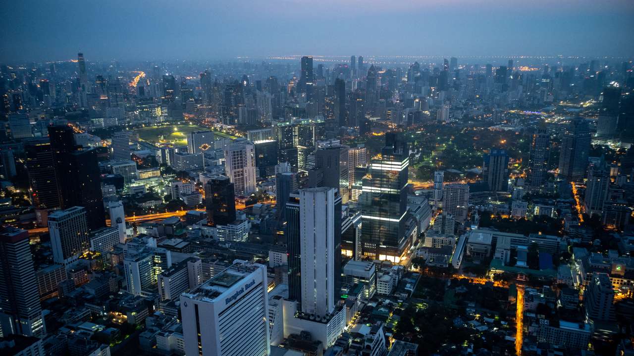 Bangkok's skyline photographed before sunrise in Bangkok