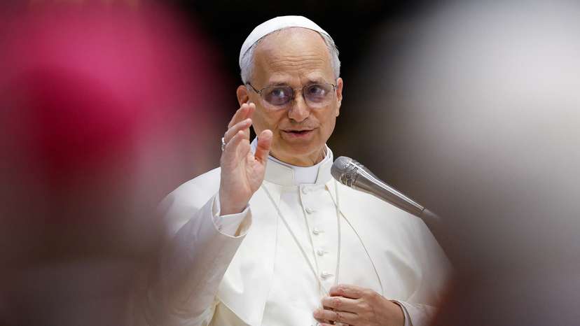 Pope Leo XIV attends a meditation inside St. Peter's Basilica during the Jubilee of Bishops, at the Vatican