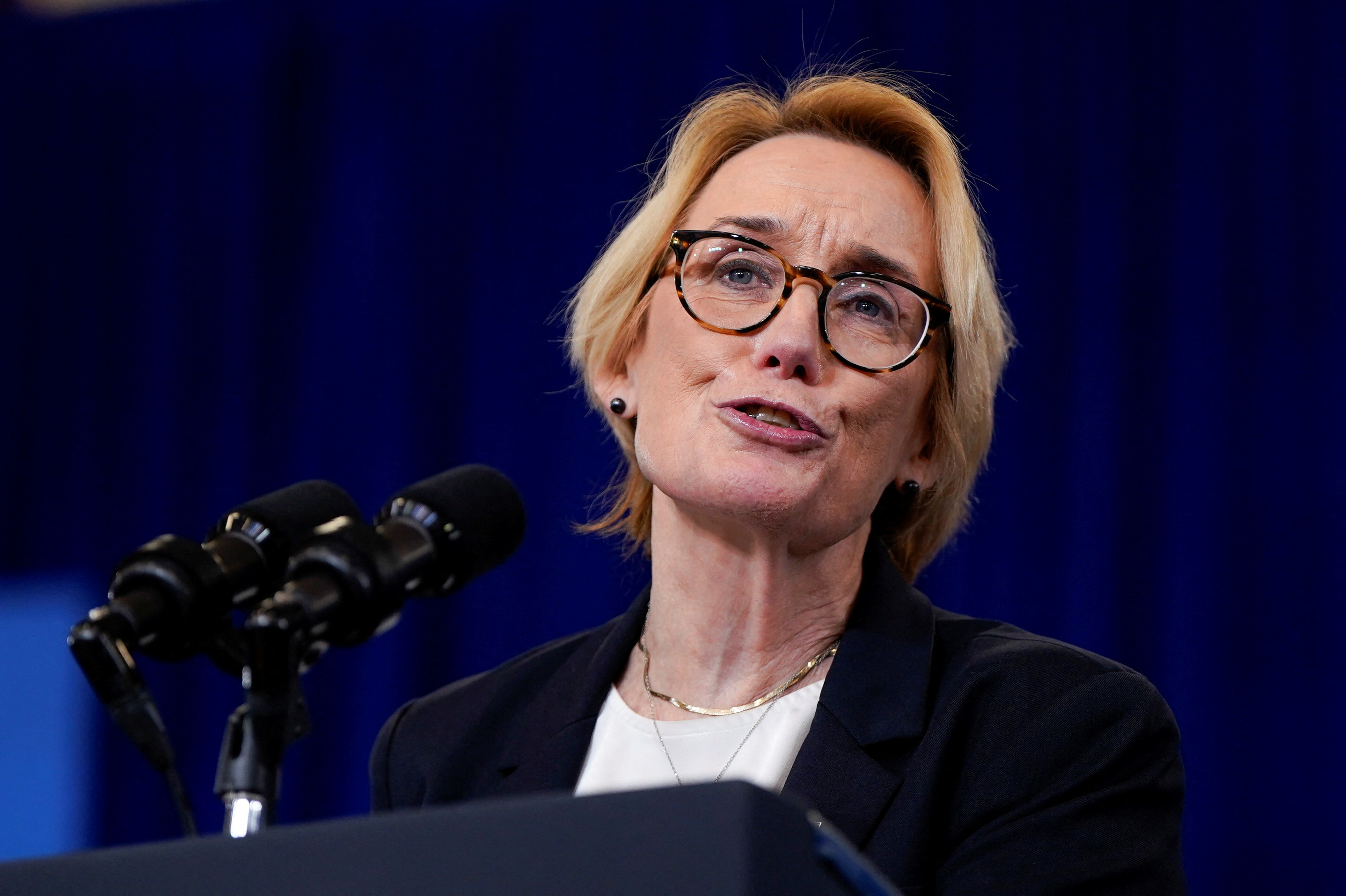 U.S. Sen. Maggie Hassan (D-NH) speaks during an event at NHTI Concord Community College in Concord