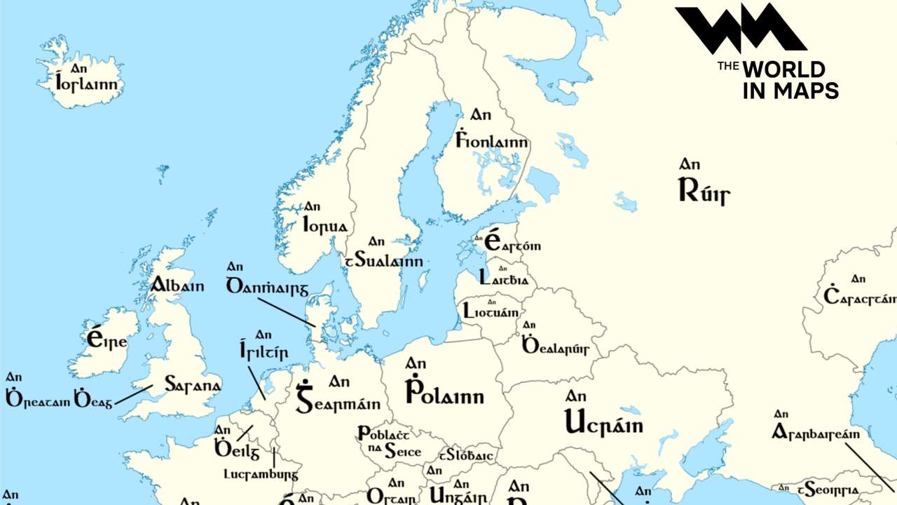 What are Europe’s countries called in Irish, from An Fhrainc to An Ghearmáin