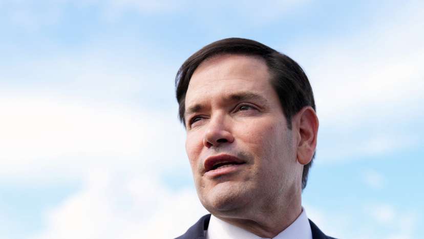 U.S. Secretary of State Marco Rubio speaks to reporters before boarding his plane at Homestead Air Reserve Base in Homestead