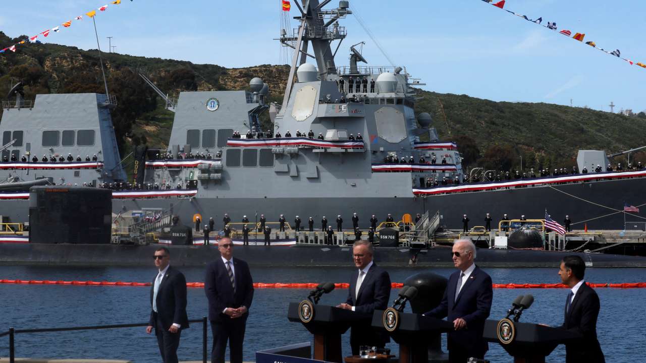 FILE PHOTO: U.S. President Biden meets with Australian PM Albanese and British PM Sunak at Naval Base Point Loma in San Diego