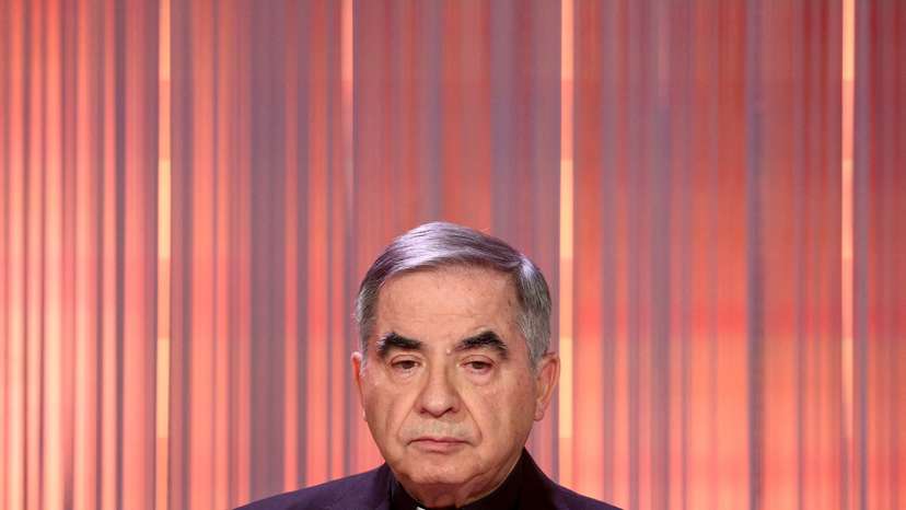 Cardinal Angelo Becciu on the set of talk show "Cinque minuti" (Five minutes) in Rome