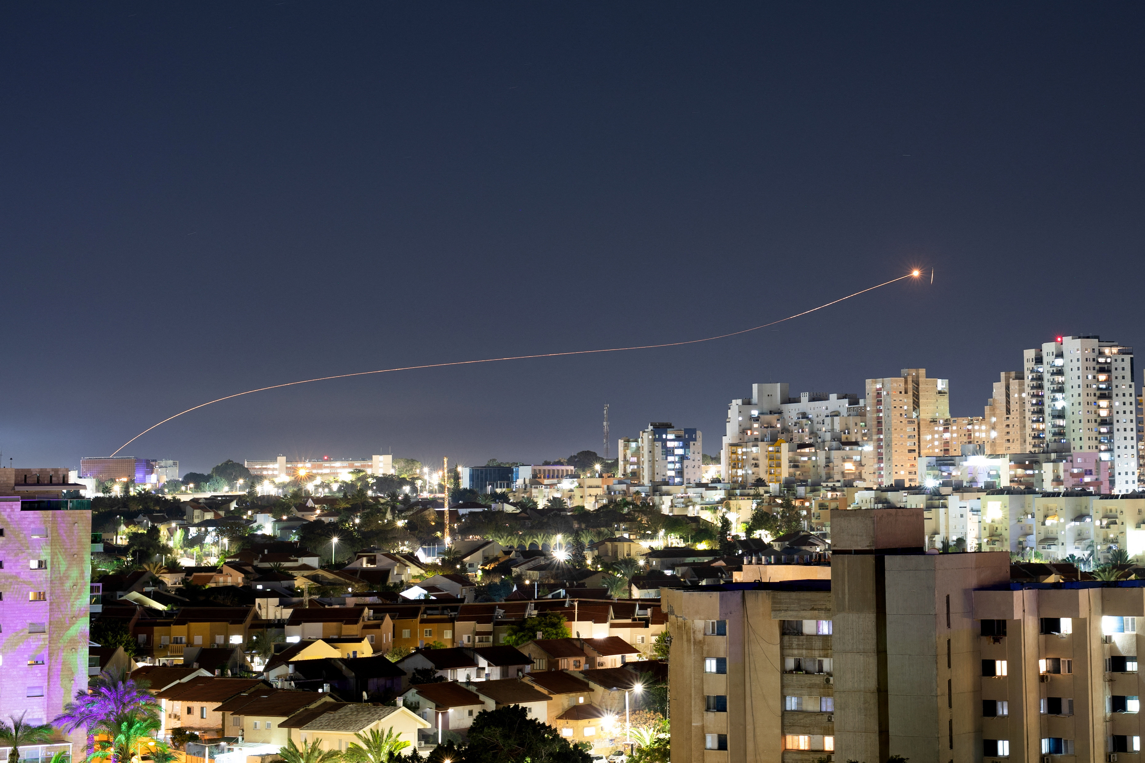 Israel's Iron Dome anti-missile system intercepts a rocket launched from the Gaza Strip