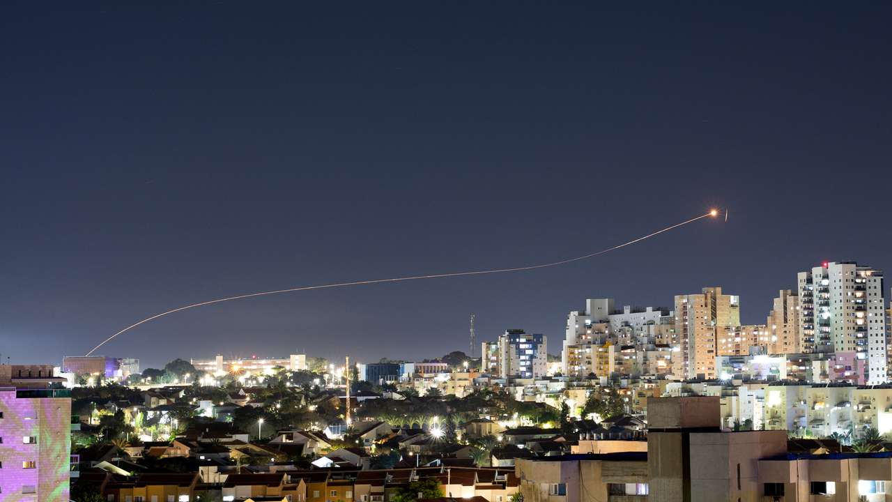 Israel's Iron Dome anti-missile system intercepts a rocket launched from the Gaza Strip
