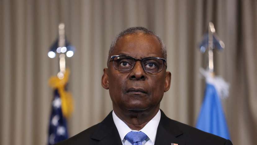 U.S. General Charles Q. Brown Junior and U.S. Secretary of Defense Lloyd Austin address the media at Ramstein