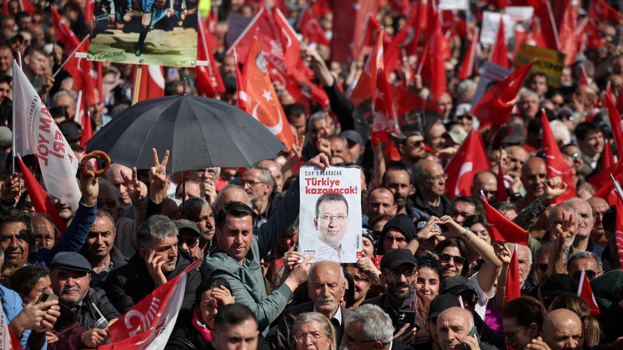 Protest against arrest of Istanbul Mayor Imamoglu as part of corruption investigation in Istanbul