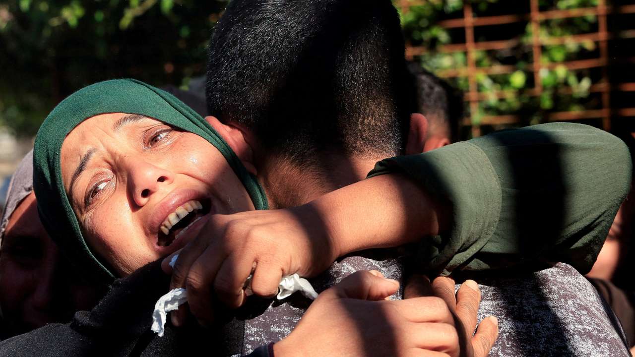 Funeral of Palestinians killed in an Israeli strike, according to medics, in Khan Younis