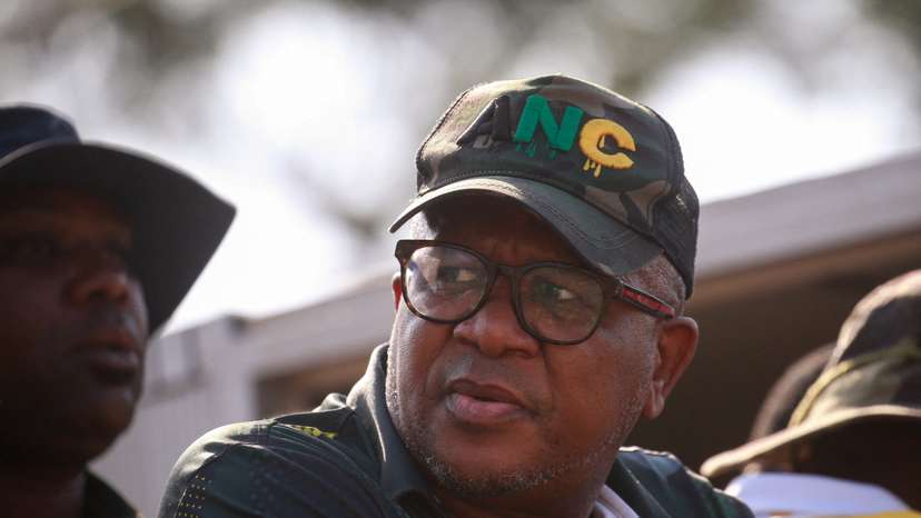 Secretary-General of the African National Congress Fikile Mbalula waits to speak at an election rally in Verulam