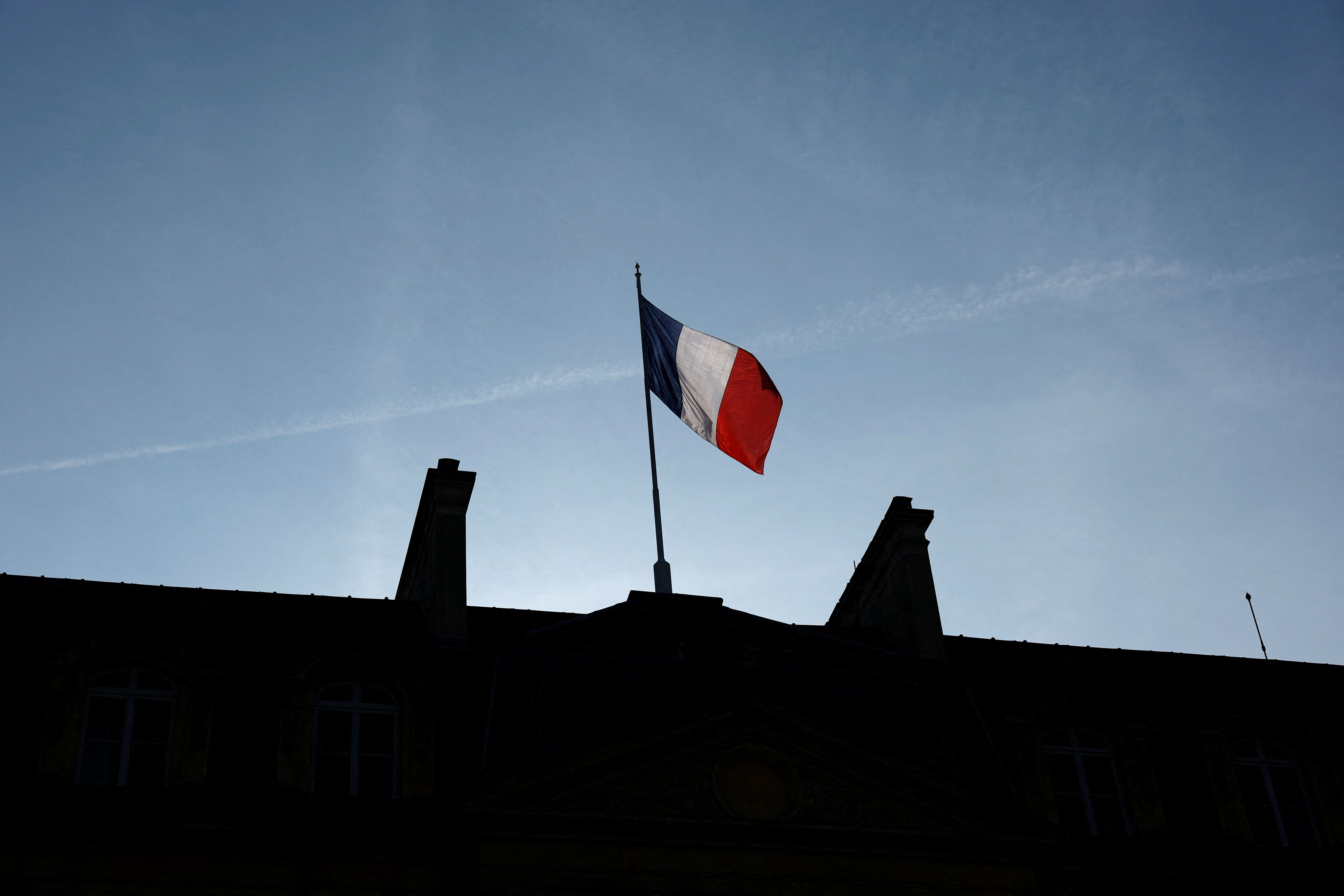 A French flag at the Elysee Palace in Paris
