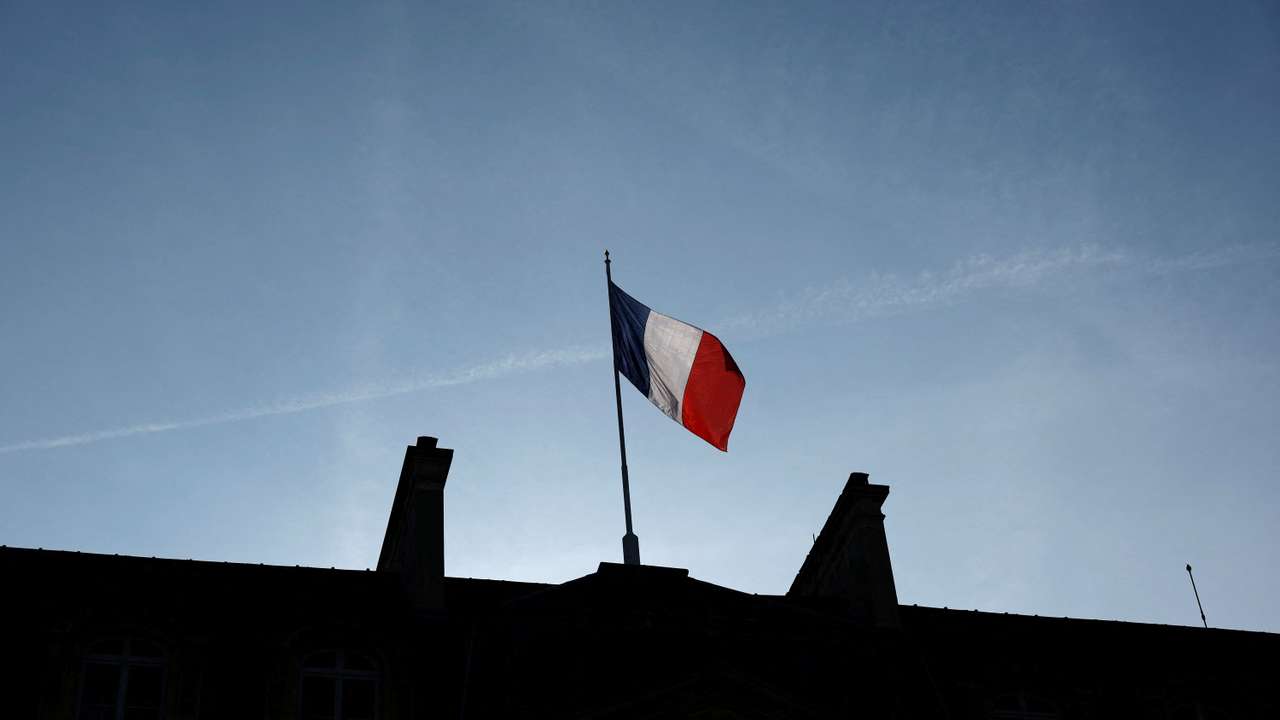 A French flag at the Elysee Palace in Paris