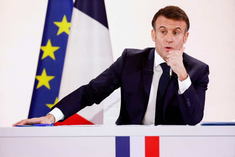 FILE PHOTO: French President Macron holds a press conference at the Elysee Palace in Paris