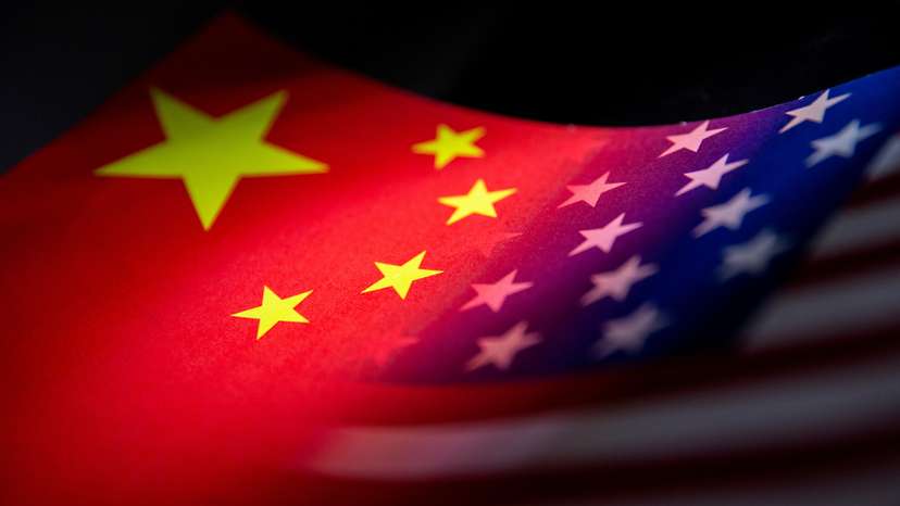 FILE PHOTO: Illustration shows China's and U.S.' flags