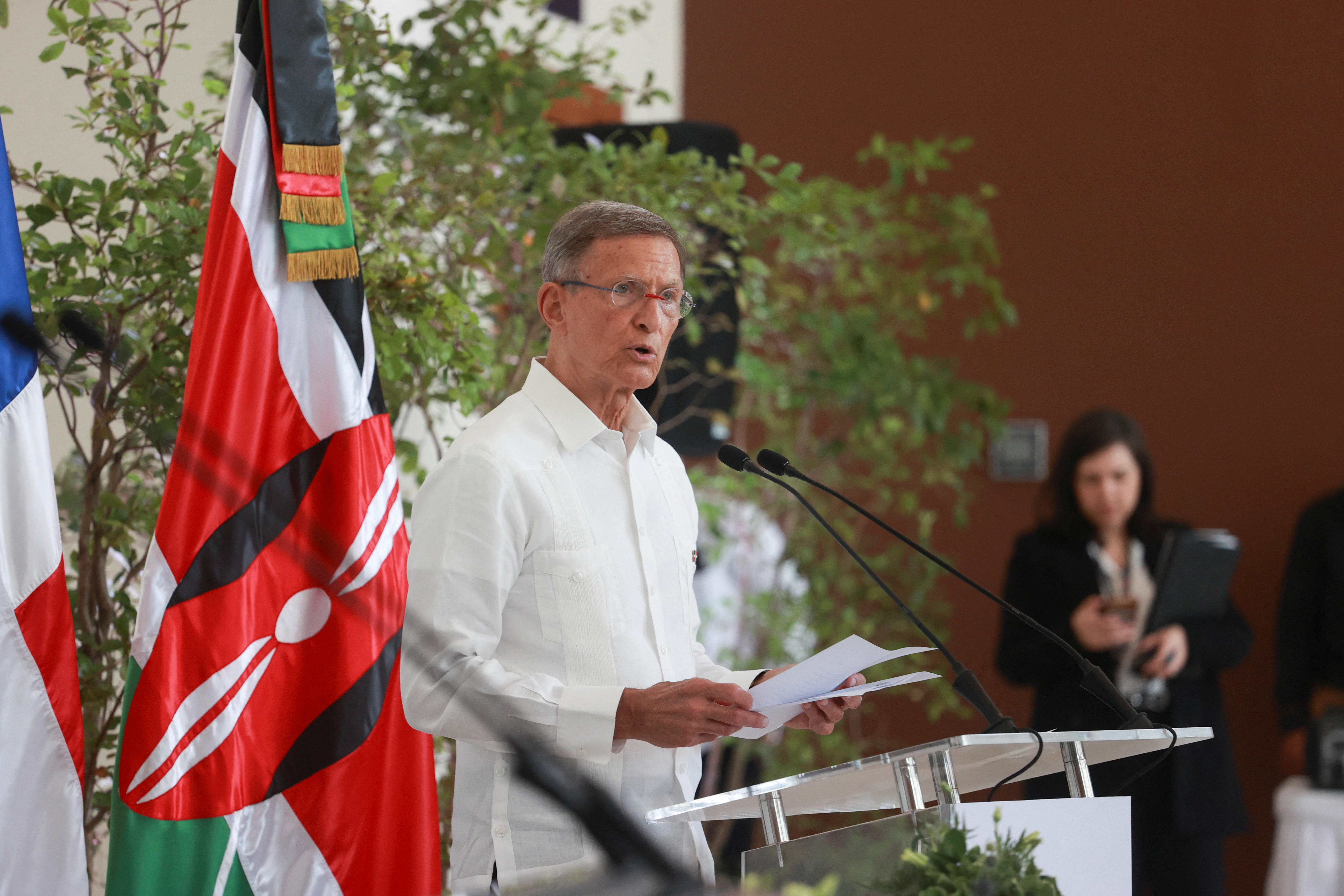 Kenya's Prime Cabinet Secretary Musalia Mudavadi and Dominican Foreign Minister Roberto Alvarez sign a bilateral agreement in Santo Domingo