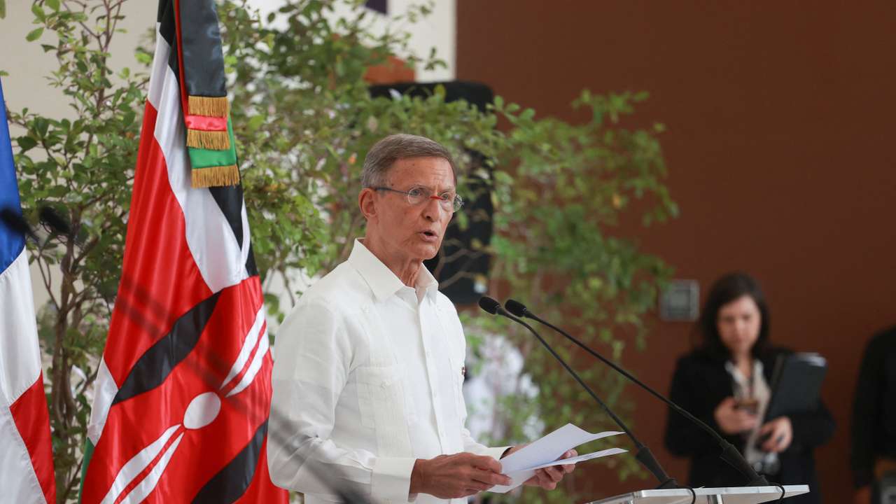 Kenya's Prime Cabinet Secretary Musalia Mudavadi and Dominican Foreign Minister Roberto Alvarez sign a bilateral agreement in Santo Domingo