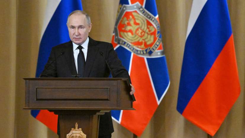 Russian President Putin attends a meeting of the Federal Security Service collegium in Moscow