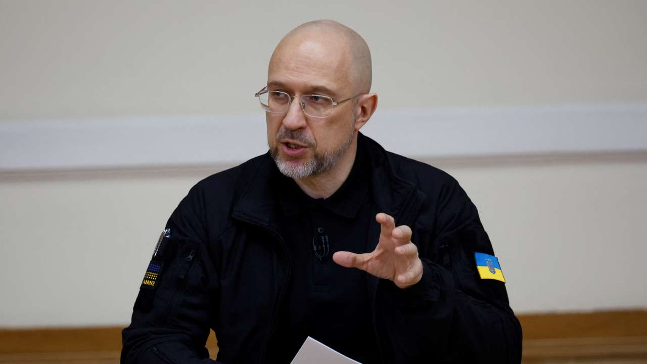 FILE PHOTO: Ukraine's Prime Minister Denys Shmyhal holds a press conference in Kyiv