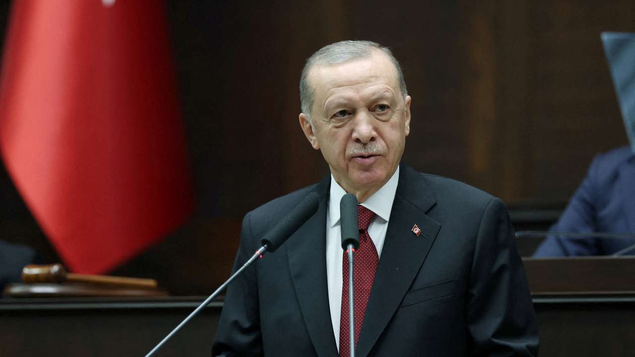 FILE PHOTO: Turkey's President Erdogan addresses lawmakers from his ruling AK Party in Ankara