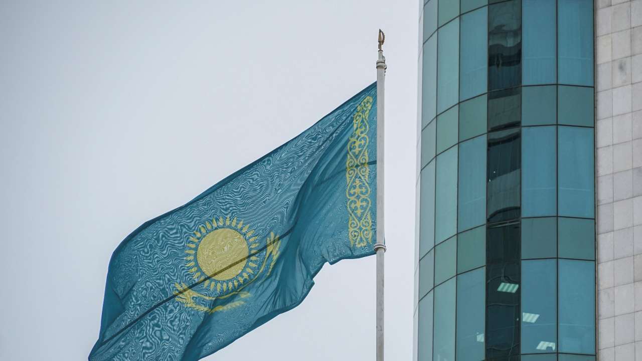 Kazakhstan's national flag flies in Astana
