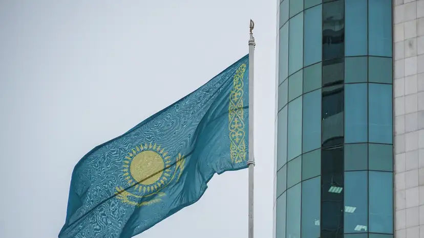 Kazakhstan's national flag flies in Astana
