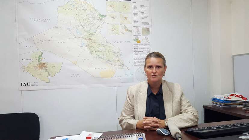 FILE PHOTO: Lise Grande, the United Nations' Humanitarian Coordinator for Iraq, speaks during an interview with Reuters in Erbil