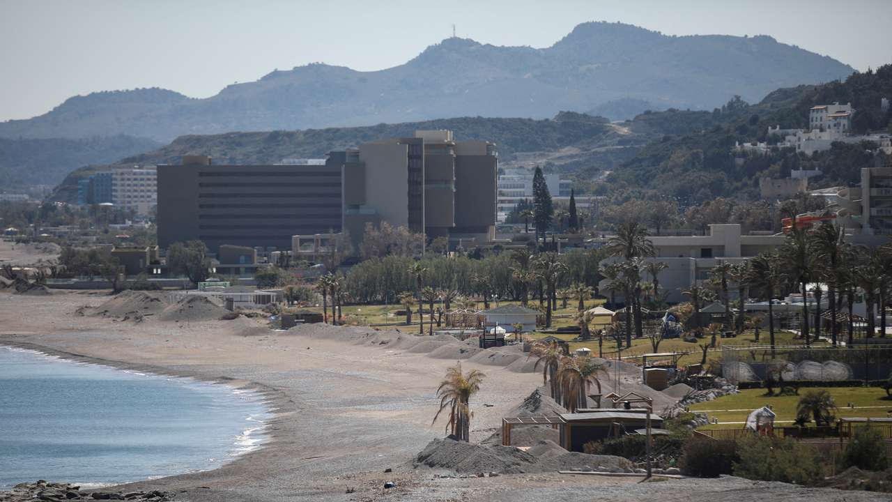 FILE PHOTO: Hotels on Ammoudes Beach, on the Greek island of Rhodes