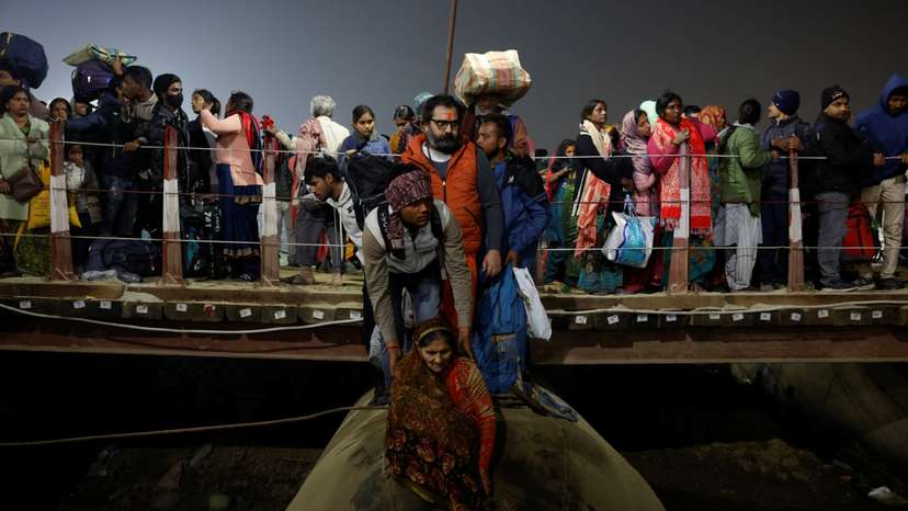 Stampede before the second "Shahi Snan" (grand bath) at the Pitcher Festival, in Prayagraj