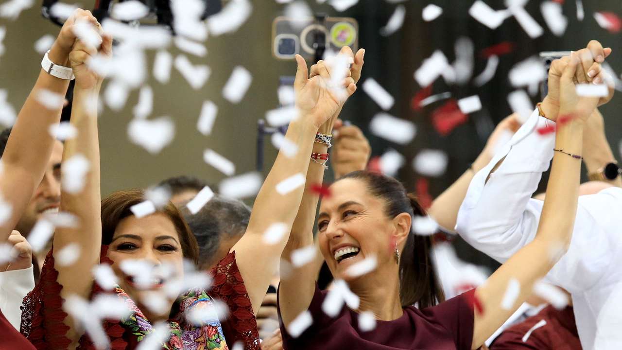 Presidential candidate of the ruling MORENA party Claudia Sheinbaum attends a campaign rally in Mexico City