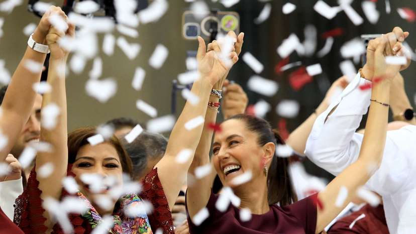 Presidential candidate of the ruling MORENA party Claudia Sheinbaum attends a campaign rally in Mexico City