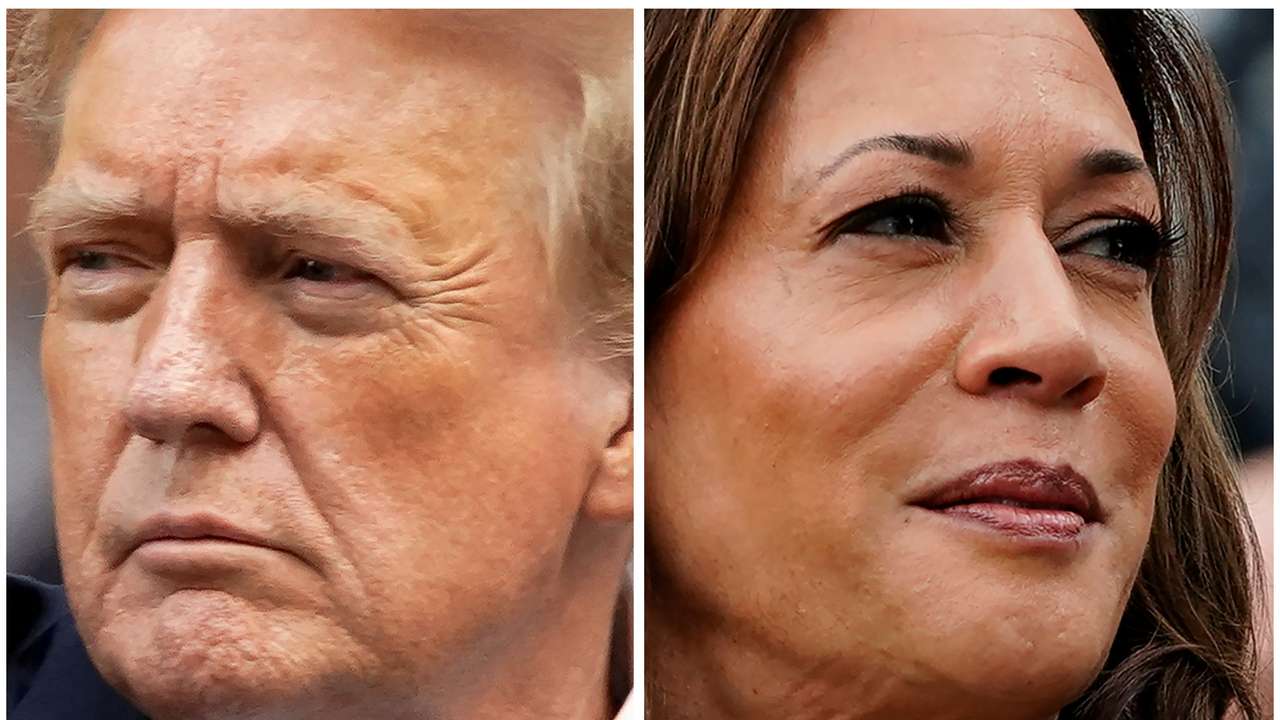 Former U.S. President Donald Trump and U.S. Vice President Kamala Harris in combo photograph