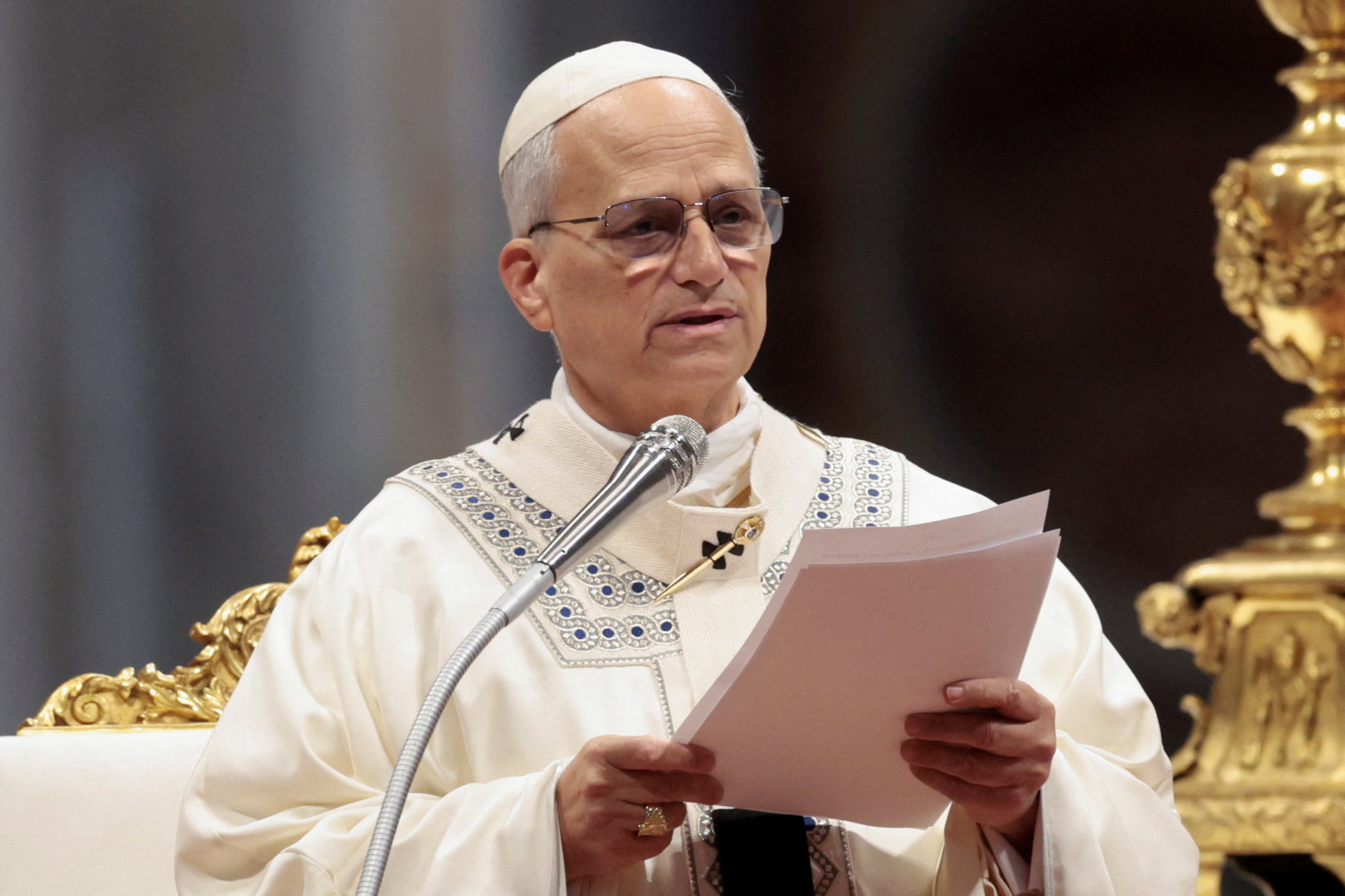 Pope Leo XIV leads a Mass to mark the World Day of Peace in St. Peter's Basilica at the Vatican