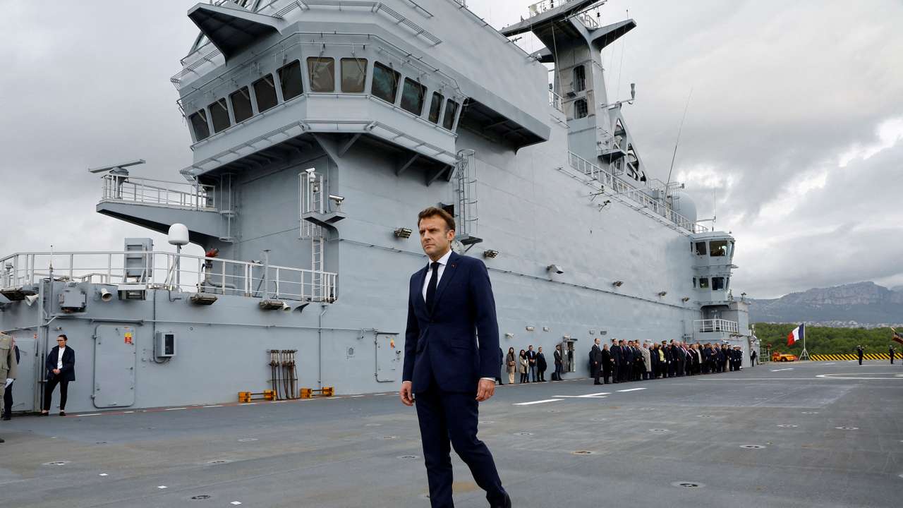 FILE PHOTO: FILE PHOTO: French President Macron talks about France's defence strategy, in Toulon