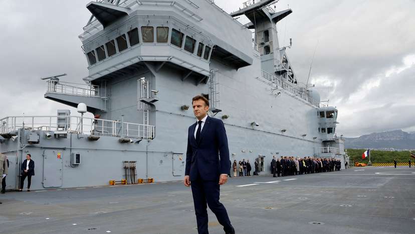 FILE PHOTO: FILE PHOTO: French President Macron talks about France's defence strategy, in Toulon