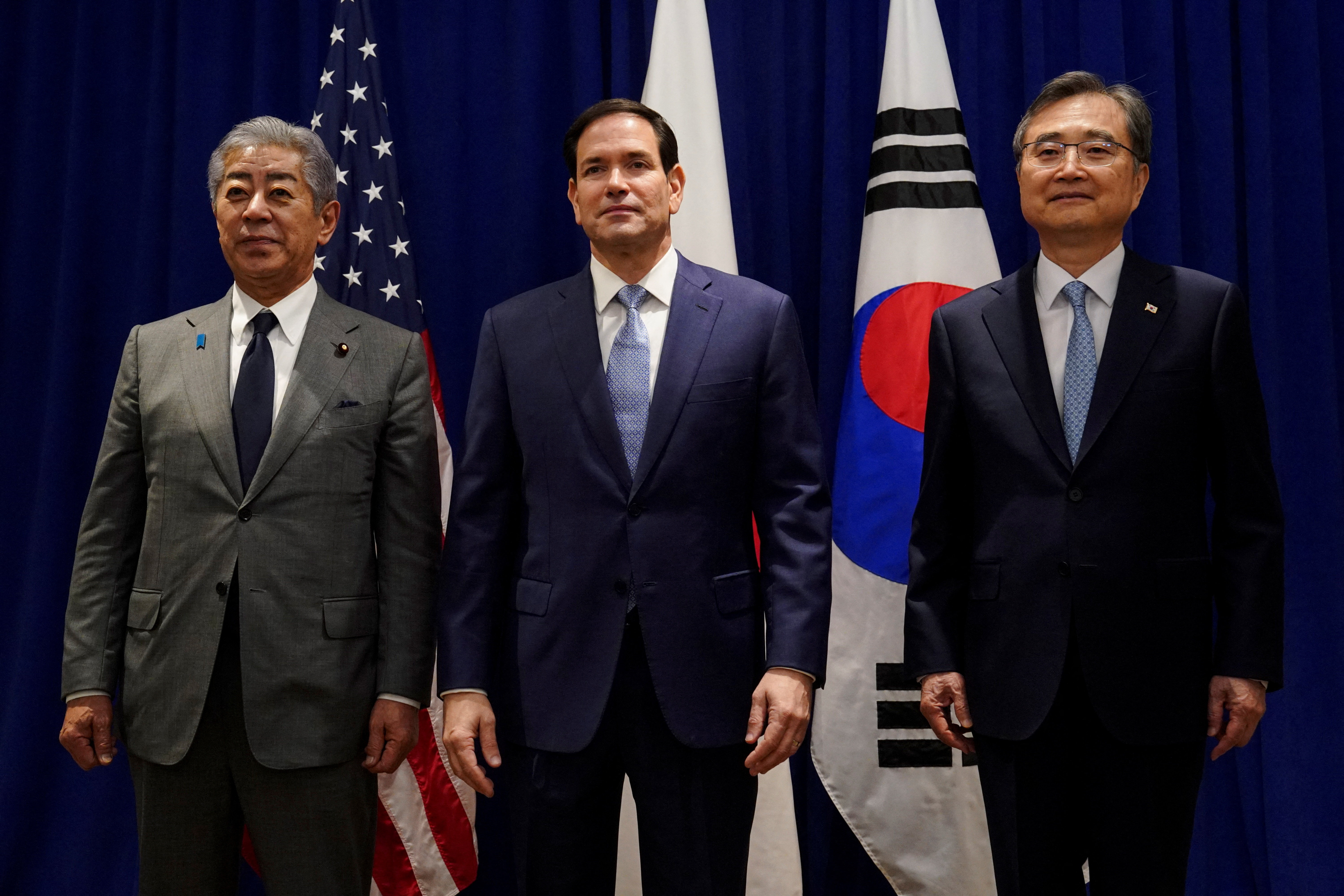 U.S. Secretary of State Marco Rubio, Japanese Foreign Minister Iwaya Takeshi and South Korean Foreign Minister Cho Hyun meet in New York