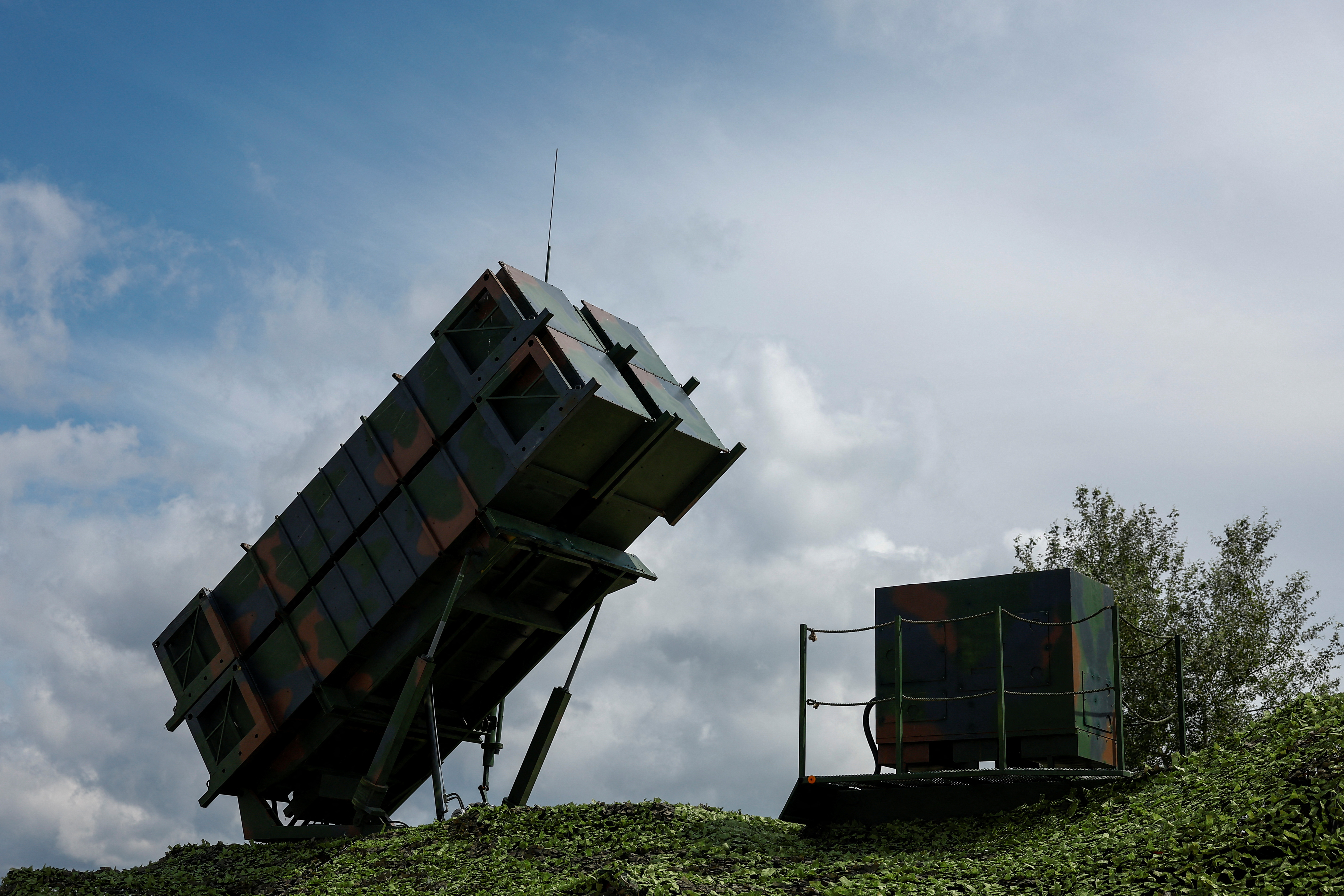 Launcher of a Patriot air defence system is seen on the ground an undisclosed location in Ukraine