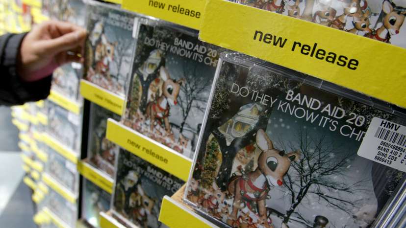 FILE PHOTO: CDs of the charity single 'Do They Know It's Christmas' by Band Aid 20 are displayed at a music store in ...