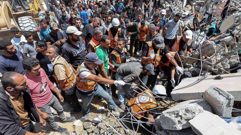 Aftermath of an Israeli strike on a house in Nuseirat, central Gaza Strip