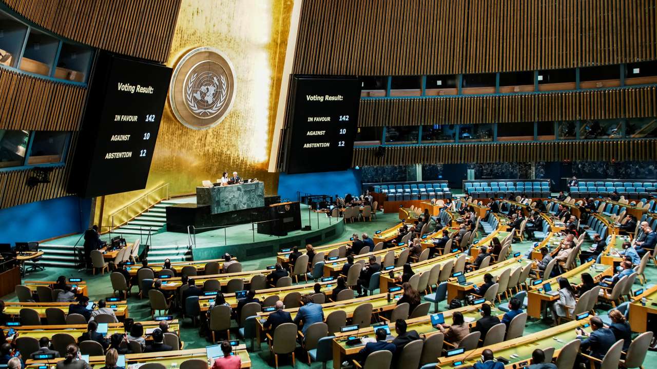 U.N. General Assembly votes on resolution endorsing declaration on two-state solutionat at U.N. headquarters in New York