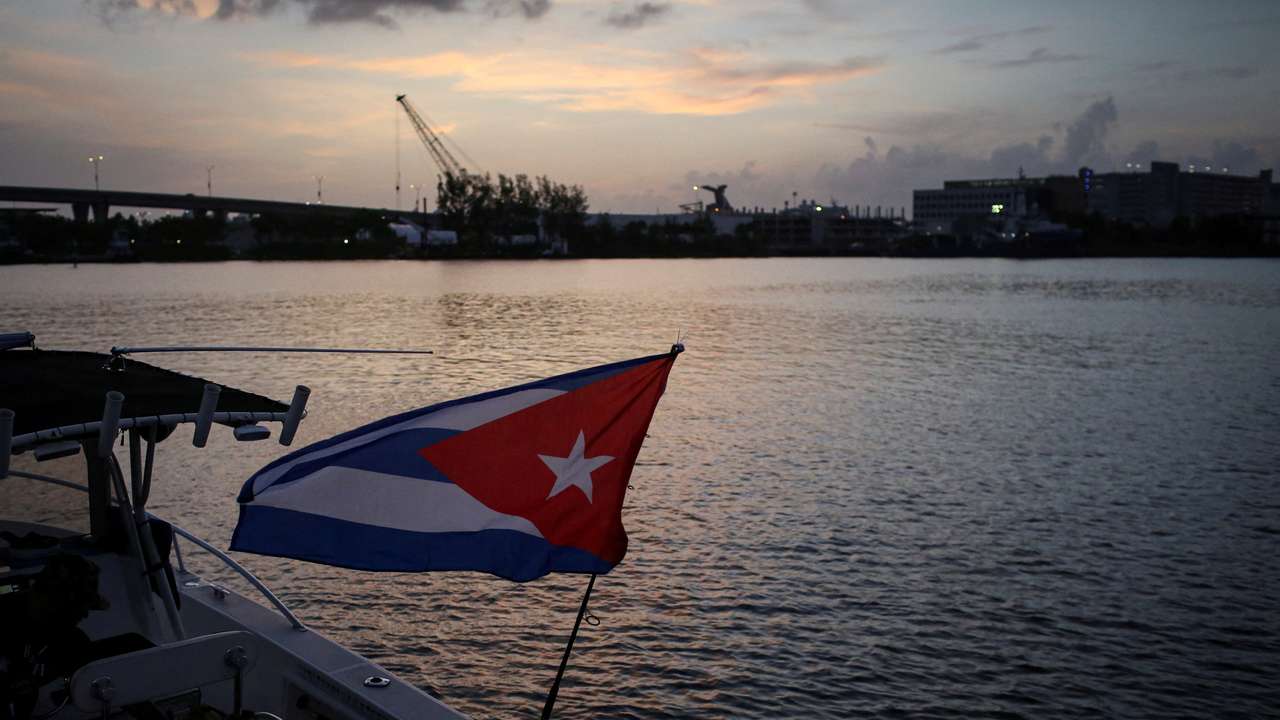 FILE PHOTO: Florida boats sail in a flotilla towards Cuba in solidarity with Cuban protesters in Miami