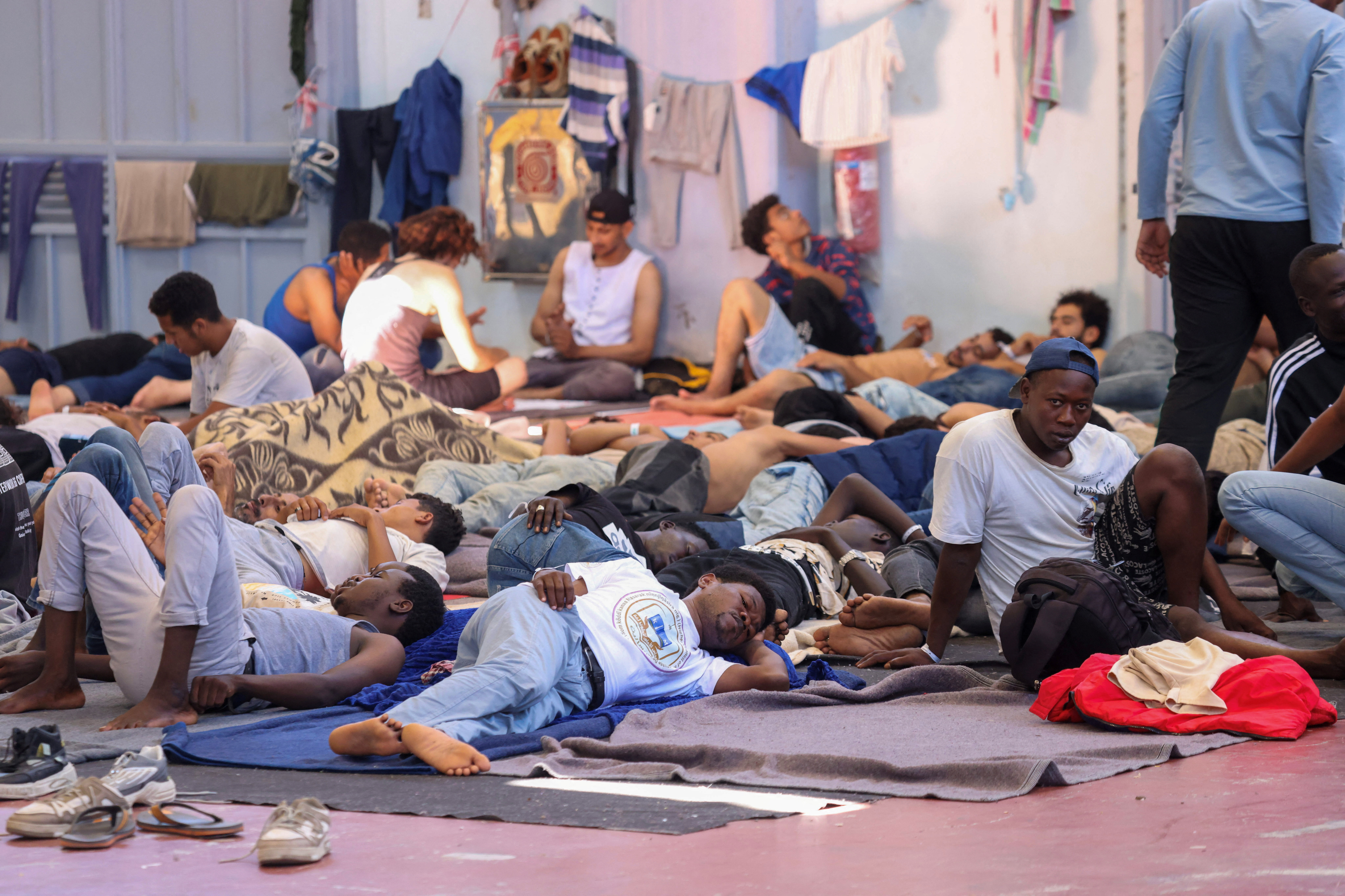 Newly-arrived migrants on the island of Crete