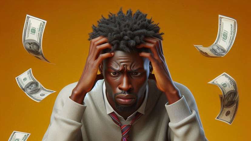 Man looking at money