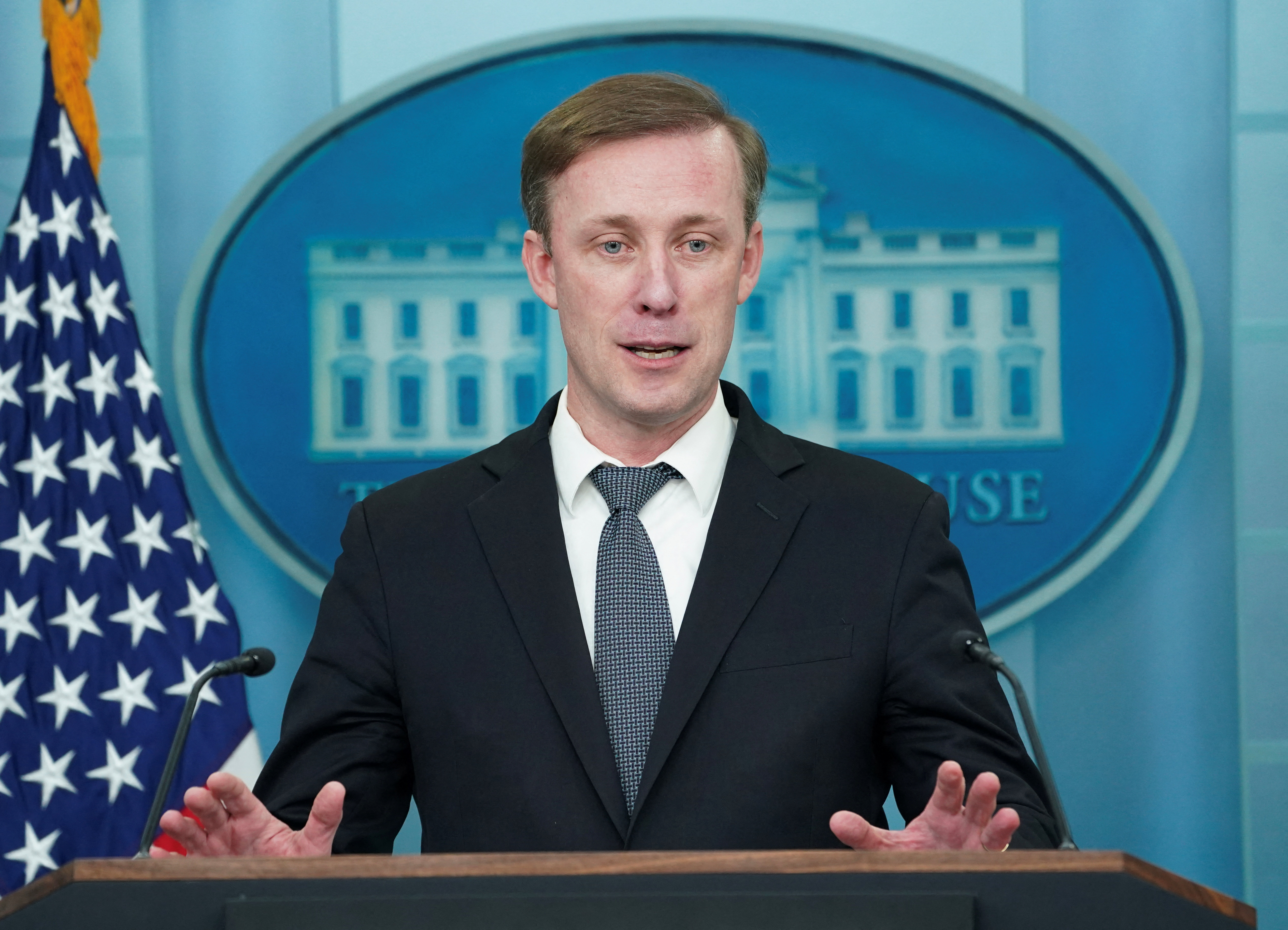 Sullivan speaks at a press briefing at the White House in Washington