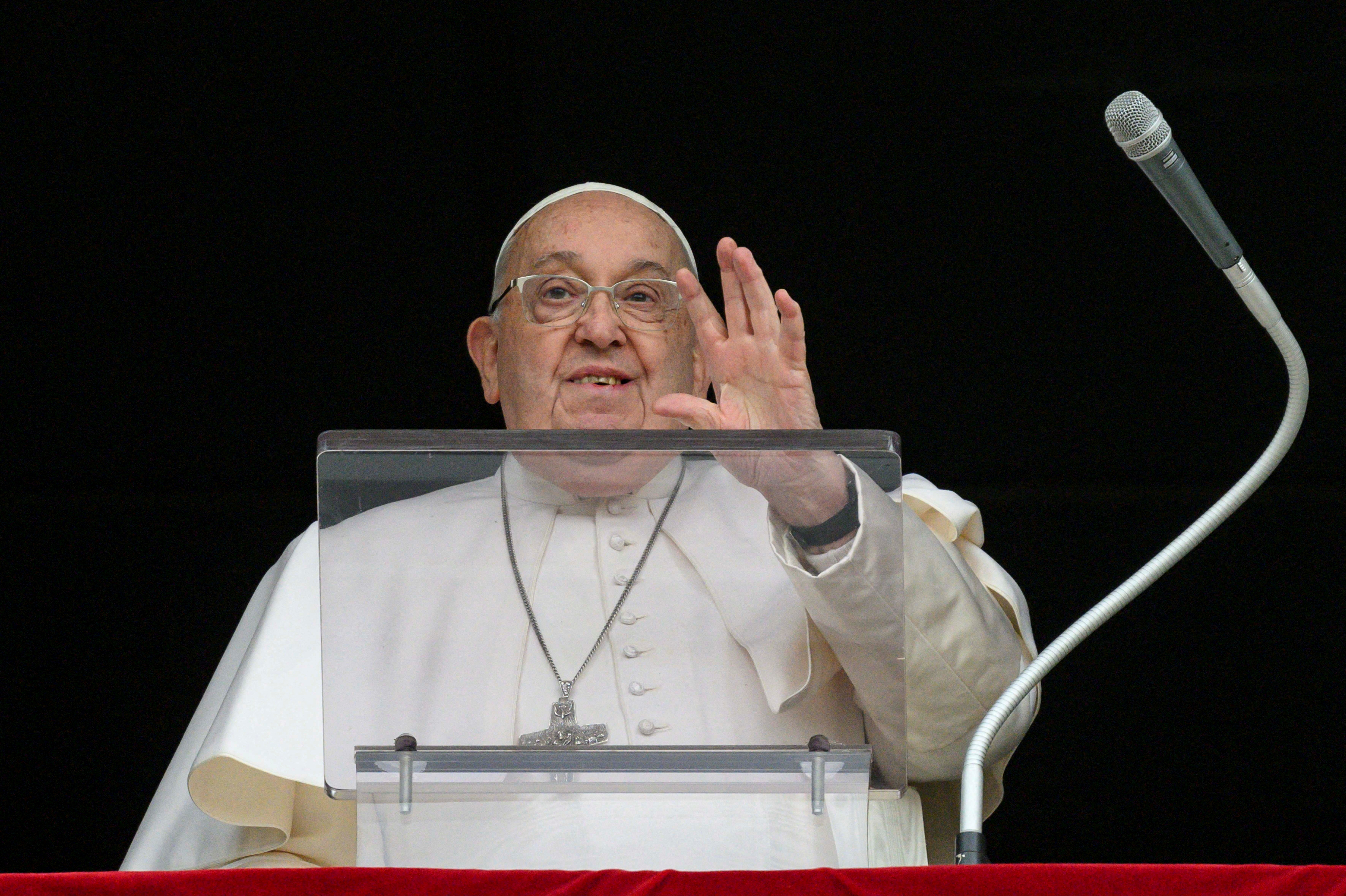 Pope Francis leads the Angelus prayer at the Vatican