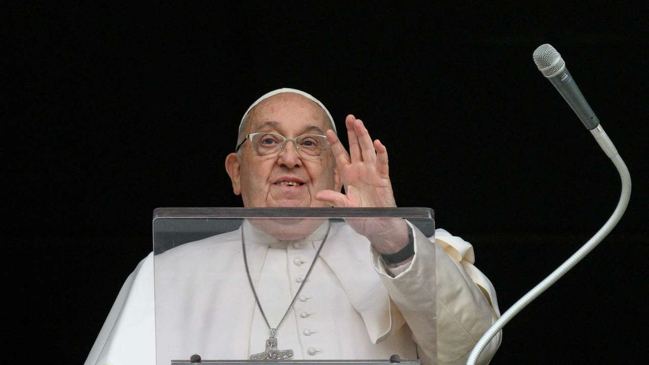 Pope Francis leads the Angelus prayer at the Vatican