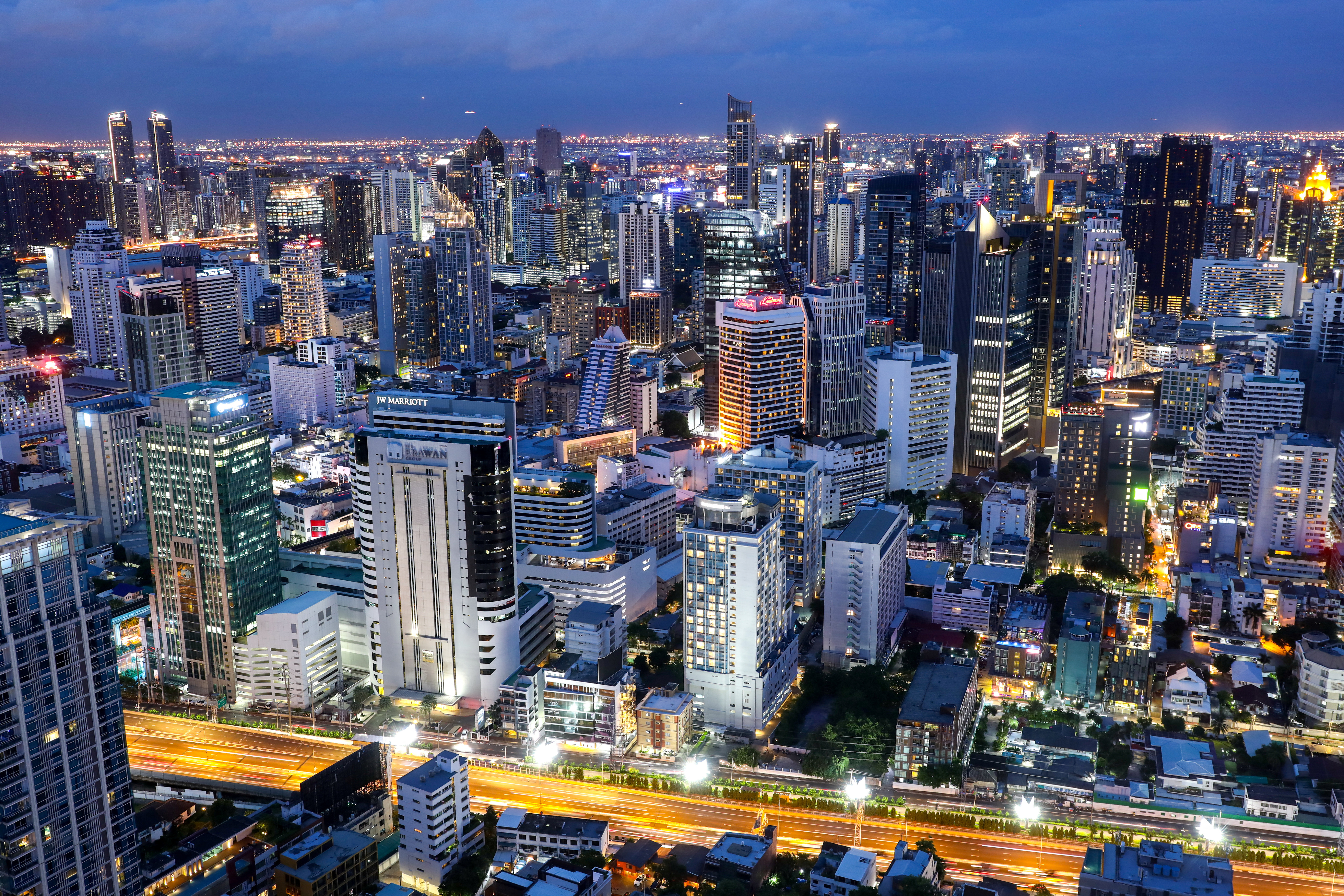Bangkok's skyline photographed during sunset in Bangkok